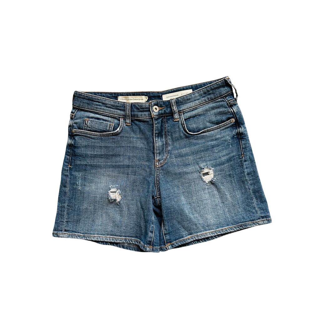Pilcro‎ Slim Boyfriend Distressed Denim Shorts Medium Wash Raw Hem Size 27